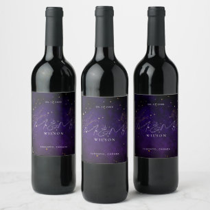 Mr and Mrs Script Dark Purple Magical Gold Wine Label