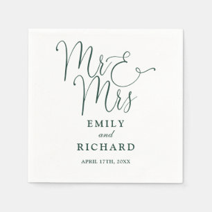 Mr And Mrs Script Elegant Emerald Green Wedding Napkin