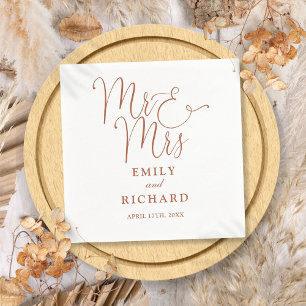 Mr And Mrs Script Elegant Terracotta Wedding Napkin