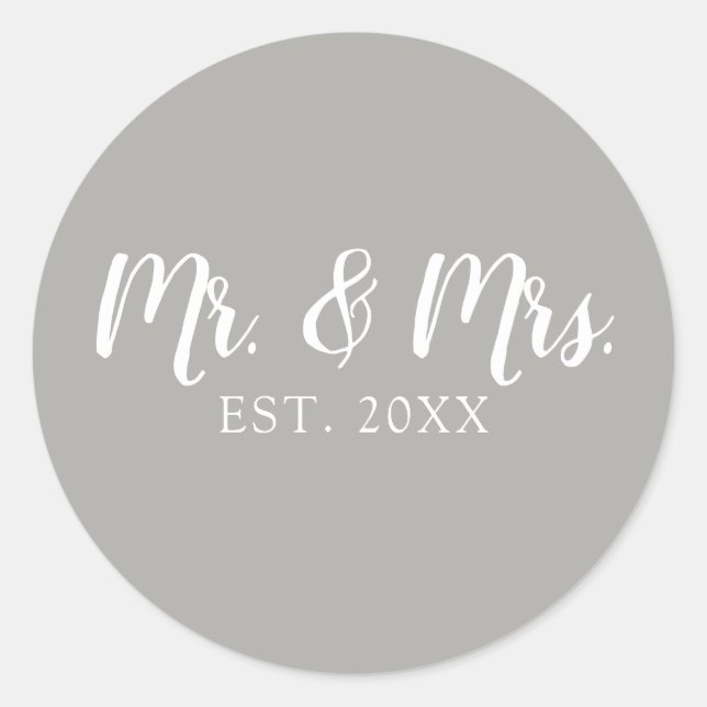 Mr and Mrs Script Established Wedding Classic Round Sticker (Front)