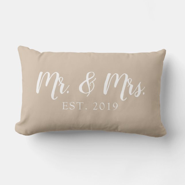 Mr and Mrs Script Established Wedding Pillow (Front)