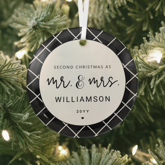 Mr. and Mrs. Second Christmas Together Elegant Glass Ornament (Insitu)