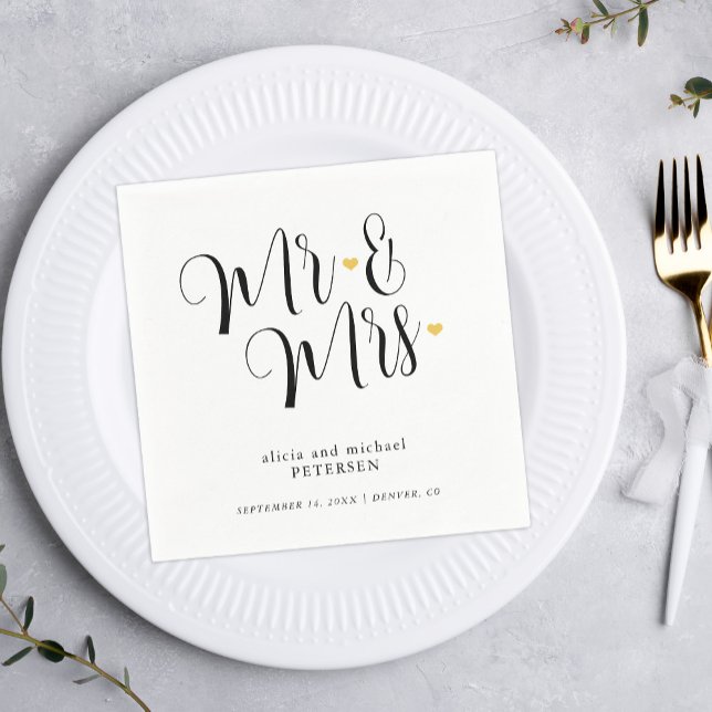Mr and Mrs simple script elegant wedding Napkin (Creator Uploaded)