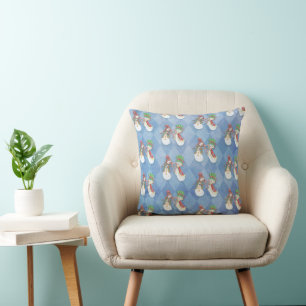 Mr and Mrs Snowman Pattern on Blue Throw Pillow