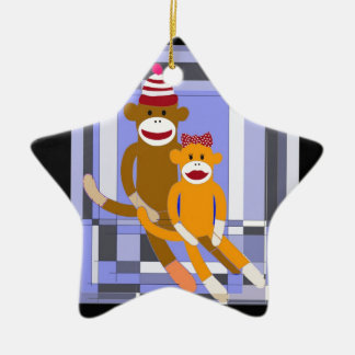 Mr. and Mrs. Sock Monkey. Ceramic Ornament