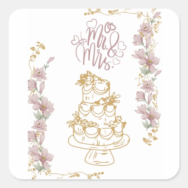 mr and mrs square sticker (Front)