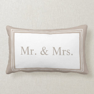 Mr and Mrs Taupe Wedding Keepsake Lumbar Pillow