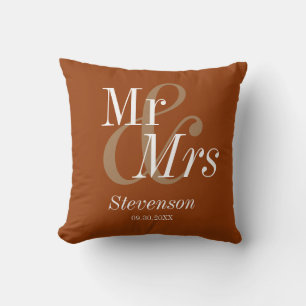 Mr and Mrs  Terracottta Modern Wedding Gift Throw Pillow