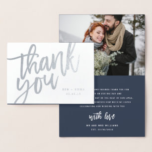 Mr and Mrs thank you photograph real foil Card