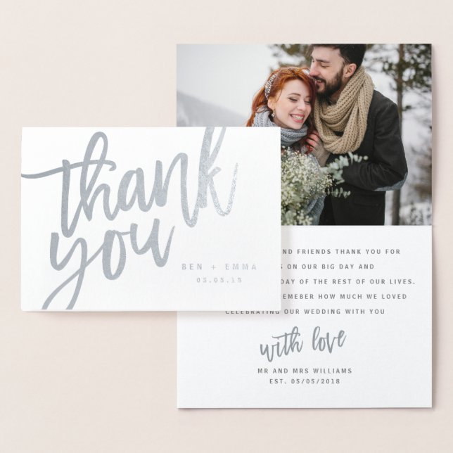 Mr and Mrs thank you photograph real foil Foil Card (Display)