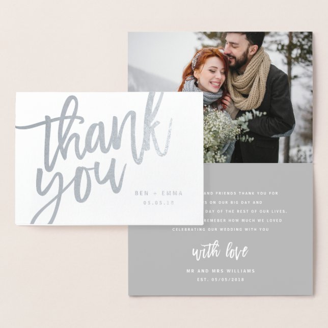Mr and Mrs thank you photograph real foil Foil Card (Display)