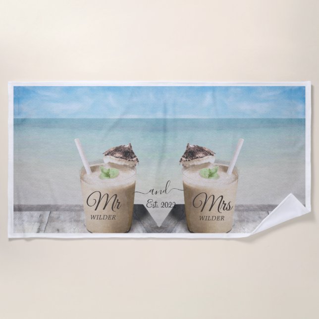 Mr And Mrs Tropical Ocean Cocktails Beach Towel (Front)