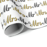 Mr and Mrs Tuxedo Gold Sparkle Wedding Wrapping Paper<br><div class="desc">Mr and Mrs Tuxedo Gold Wedding           Bride Groom Couple Name</div>