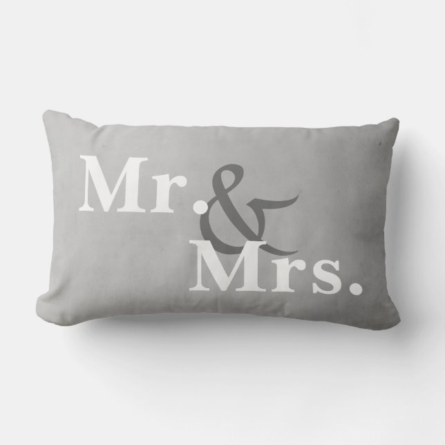 Mr. and Mrs. typography pillow grey and white (Front)