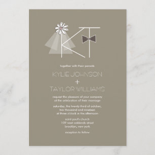Mr and Mrs Veil & Bow Tie Monogram Wedding Invite