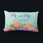 Mr and Mrs Wedding Date Watercolor Flowers Lumbar Pillow<br><div class="desc">A wedding date commemorative pillow with room to personalize your wedding date. The text says Mr and Mrs in a fancy handwritten font. The design is a A beautiful bouquet of watercolor flower blossoms made up of pink peonies, purple anemones, and orange tulips surrounded by green leaves. Set on a...</div>
