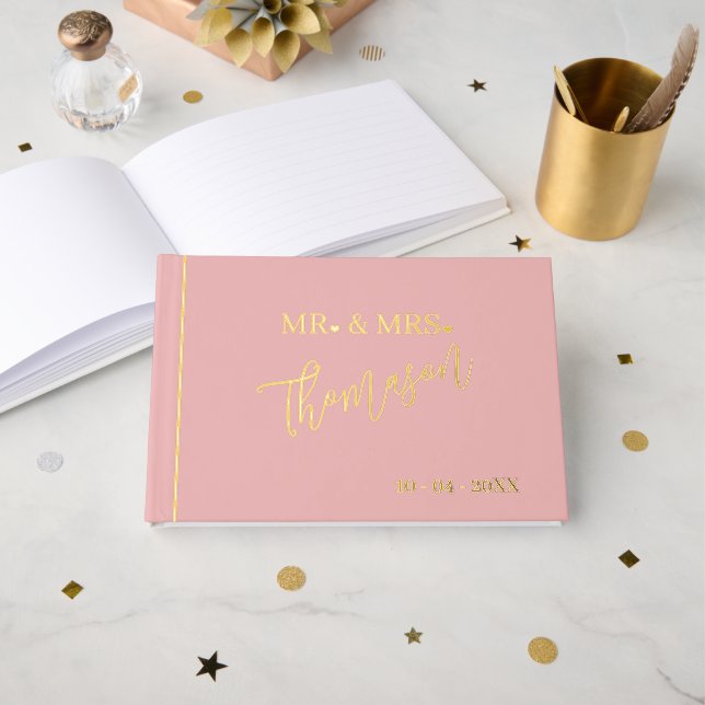 Mr and Mrs Wedding Day Date Gold Guest Book (Front Open)