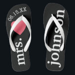 Mr. and Mrs. Wedding Honeymoon Heart Text Flip Flops<br><div class="desc">A perfect design for a beach wedding or for the honeymoon. Change the Mrs. to Mr. to make a coordinating pair.</div>