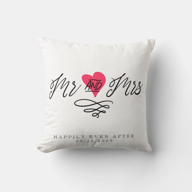 Mr and Mrs Wedding Keepsake Personalized Couple Throw Pillow (Front)