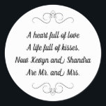 Mr and Mrs Wedding Kisses Poem Classic Round Sticker<br><div class="desc">This charming Mr. and Mrs. round sticker features a darling poem personalized with the bride and groom's names. This would be a perfect sticker to accent a favour box holding Hershey Kisses.</div>