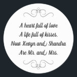 Mr and Mrs Wedding Kisses Poem Classic Round Sticker<br><div class="desc">This charming Mr. and Mrs. round sticker features a darling poem personalized with the bride and groom's names. This would be a perfect sticker to accent a favour box holding Hershey Kisses.</div>