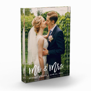 Mr. and Mrs. Wedding Modern Brush Script Photo Block