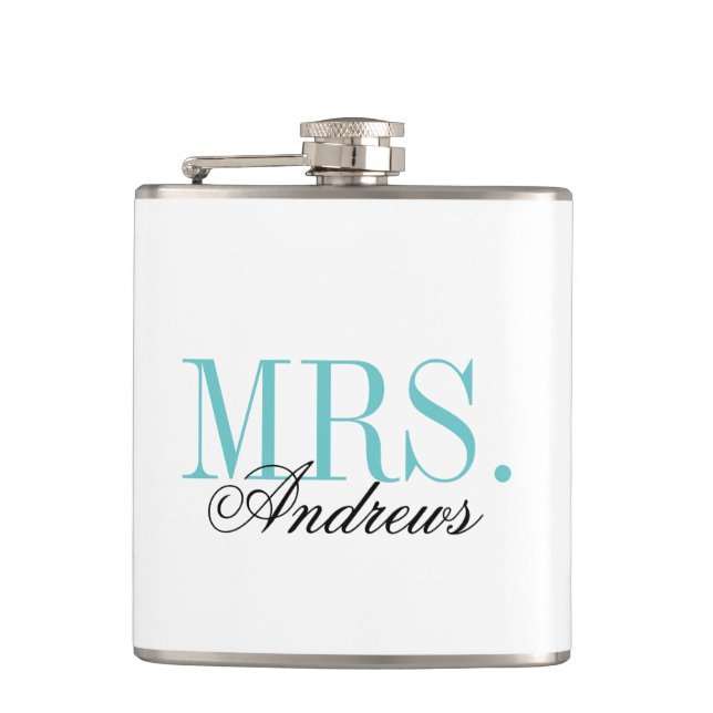 Mr. and Mrs. Wedding Monogram Hip Flask (Front)