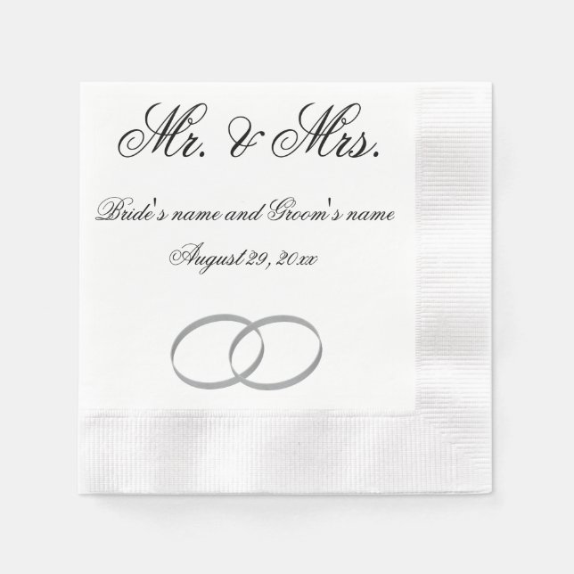 Mr and Mrs wedding napkin - customizable (Front)