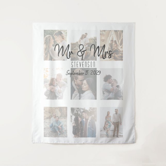 Mr and Mrs Wedding Photo Collage Tapestry (Front)