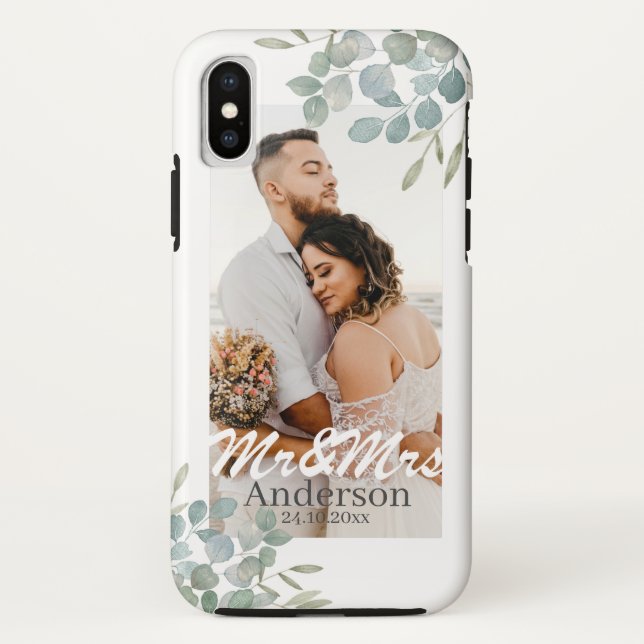 Mr and Mrs Wedding Photo Name Case-Mate iPhone Case (Back)