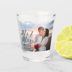 Mr and Mrs Wedding Photo Personalized Shot Glass