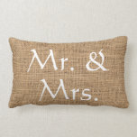 Mr. and Mrs. Wedding rustic burlap Lumbar Pillow<br><div class="desc">Modern elegant, Mr. and Mrs. Turquoise rustic faux burlap, script, Wedding pillow.</div>