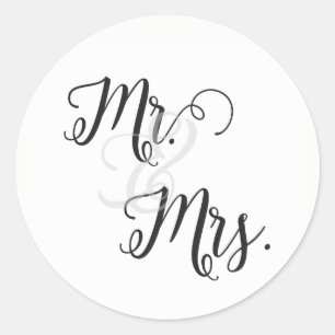 Mr and Mrs Wedding Stickers- Black and White Classic Round Sticker