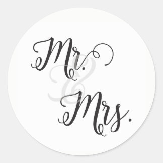 Mr and Mrs Wedding Stickers- Black and White Classic Round Sticker