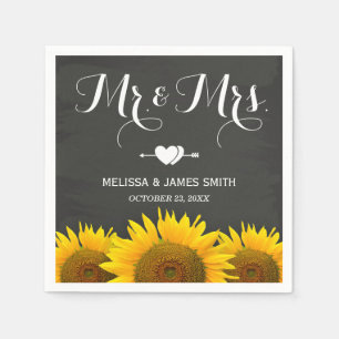 Mr. and Mrs. Wedding Sunflowers Chalkboard Elegant Napkin