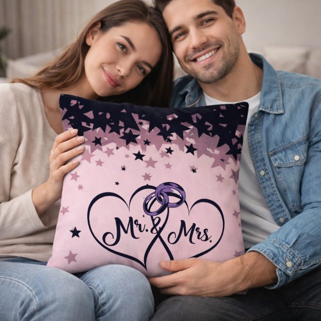 Mr and Mrs Wedding Throw Pillow with Star Backgrou (Creator Uploaded)