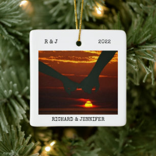mr and mrs Wedding   Two Sided 2 Photo Modern Ceramic Ornament