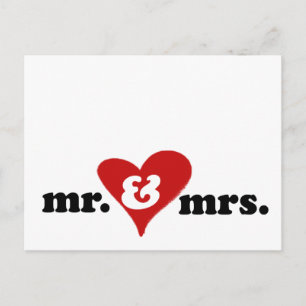 mr and mrs with heart postcard