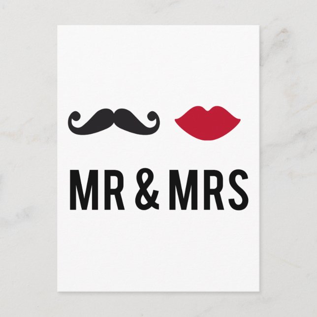 mr. and mrs. with moustache and red lips postcard (Front)