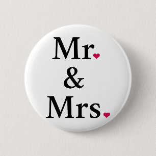 mr. and mrs. with two red hearts 2 inch round button