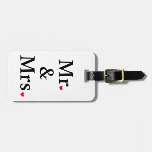 mr. and mrs. with two red hearts luggage tag