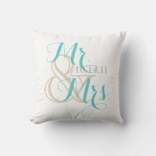 Mr. and Mrs. with Wedding Date Throw Pillow