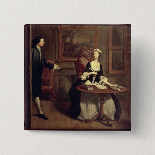 Mr. B. finds Pamela writing, illustration from Ric 2 Inch Square Button (Front)