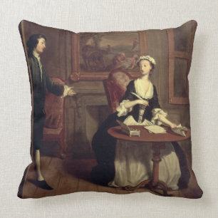 Mr. B. finds Pamela writing, illustration from Ric Throw Pillow