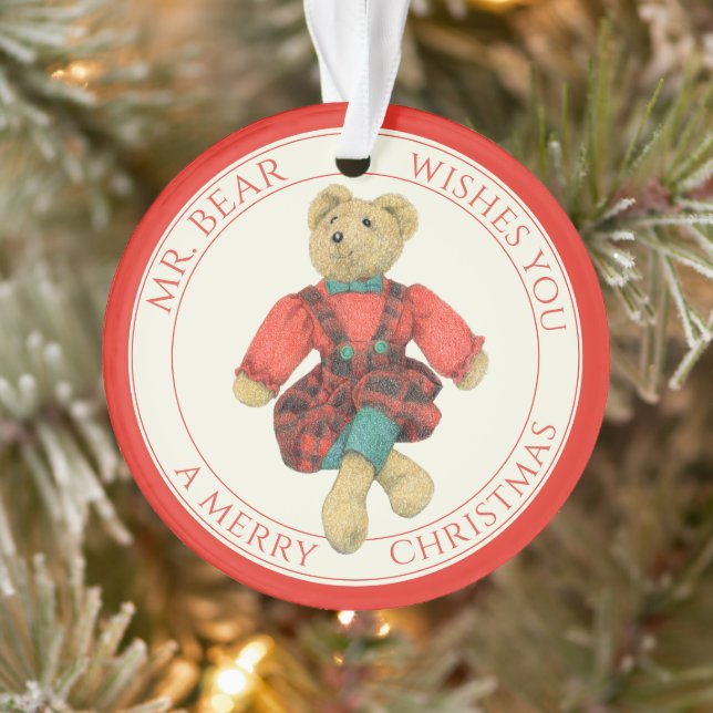 MR. BEAR Acrylic Circle Ornament + Text (Tree)