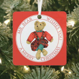 MR. BEAR Aluminum Square Ornament + Text