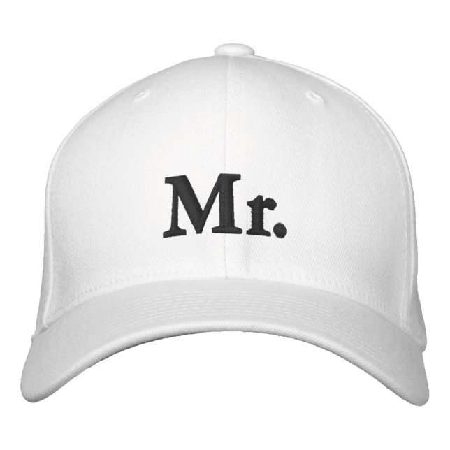 Mr. black and white modern elegant chic  embroidered hat (Front)