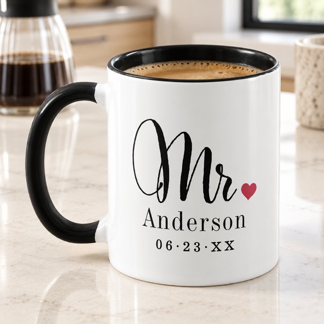 Mr. Black Script Married Monogram Wedding Mug (Creator Uploaded)