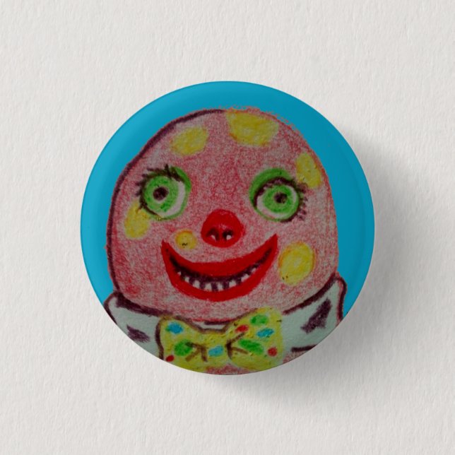 Mr Blobby crayon badge Blue 1 Inch Round Button (Front)