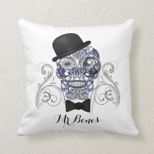 Mr Bones Fun Ornate Sugar Skull Design Throw Pillow